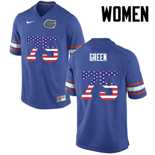 Women Florida Gators #75 Chaz Green College Football USA Flag Fashion Jerseys-Blue